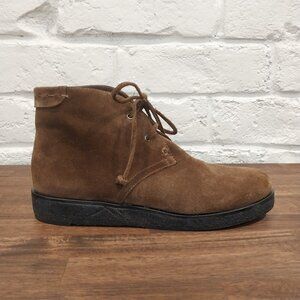 Via Spiga Lace Up Ankle Boots Womens 6 Brown Suede Leather Flat Rubber Sole